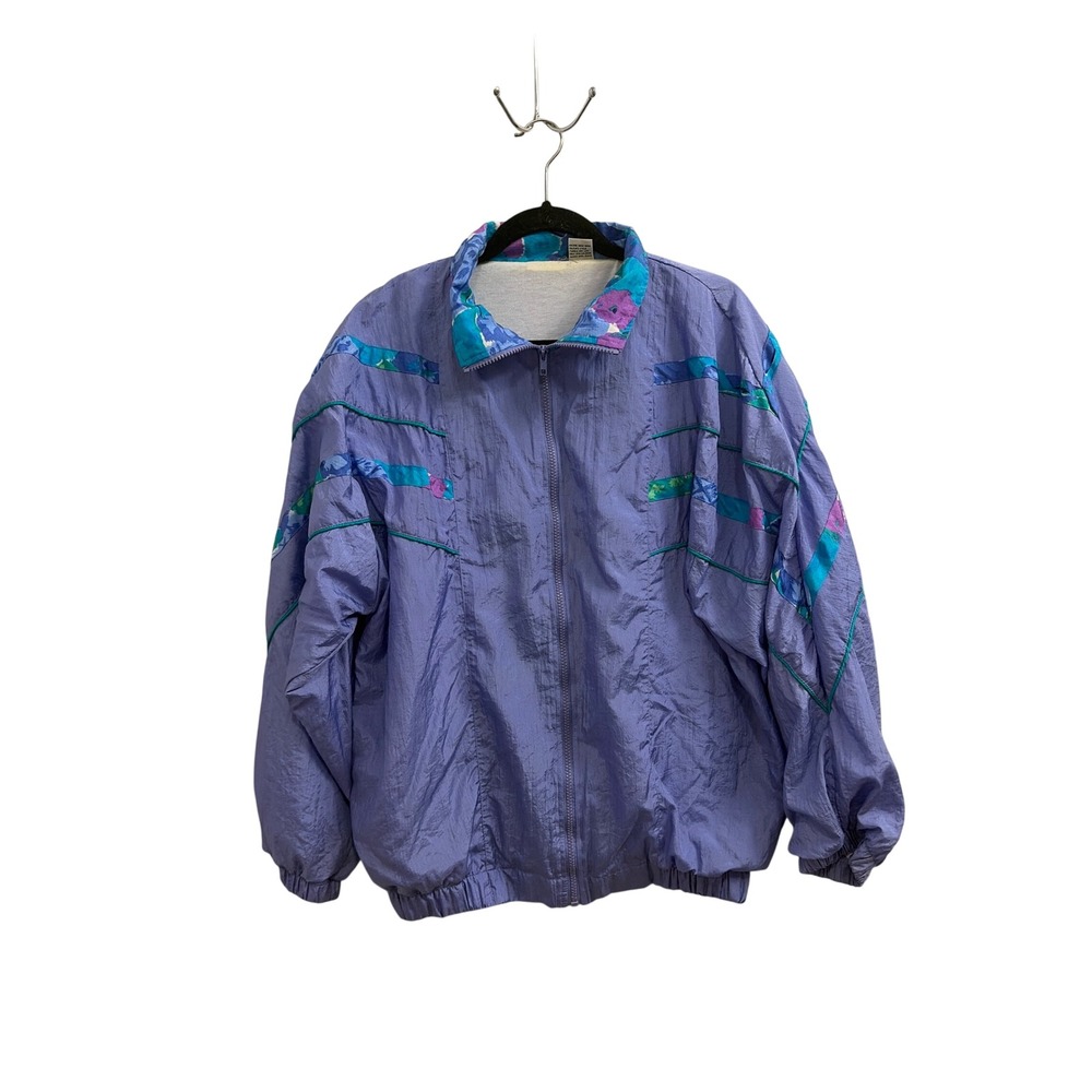 Windbreaker Jacket Retro Y2K Unbranded Womens XL Purple Colorblock Zip Up Nylon